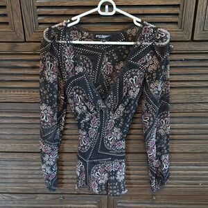 Betsey Johnson Black and Pink Paisley Blouse
